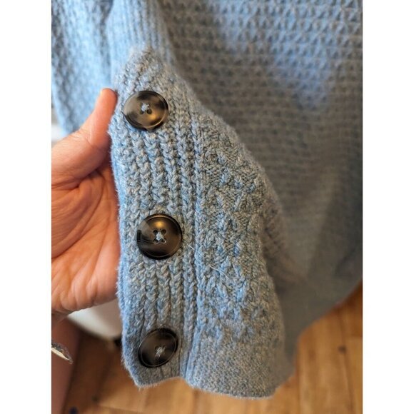 J Jill Cable Knit Sweater Women Small Petite Blue Button Hem Detail Pullover - Picture 5 of 16